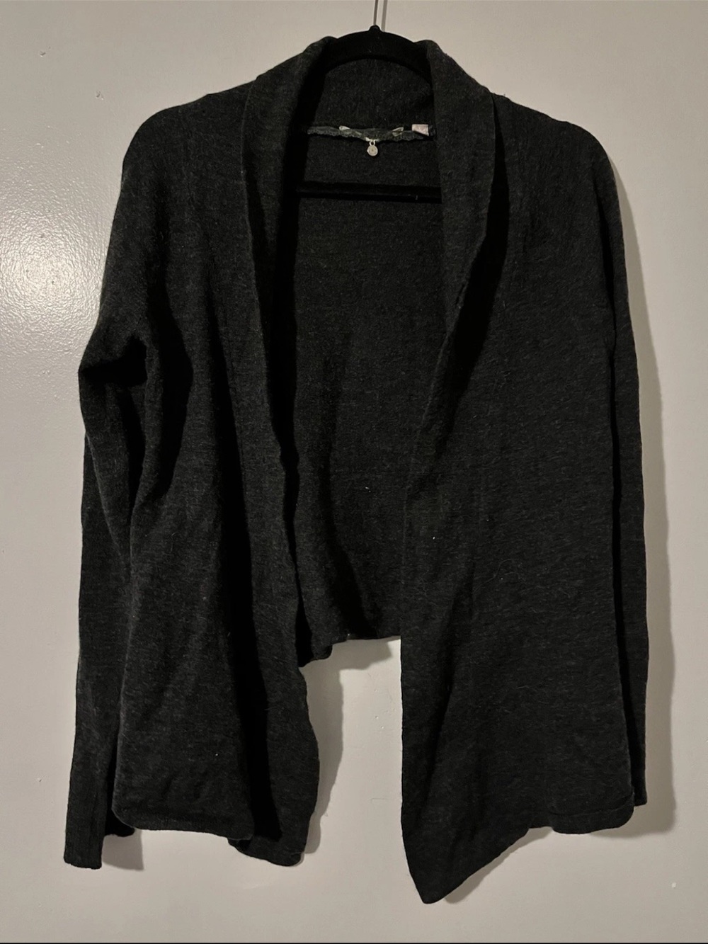 Anthropologie Knitted & Knotted WOOL Open-Front Charcoal Cardigan Sweater